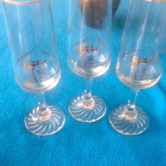 Set of 3 22k Gold Rim/Print 1988 Canada Olympic Torch Champaign Flutes 8” High - Picture 3 of 8
